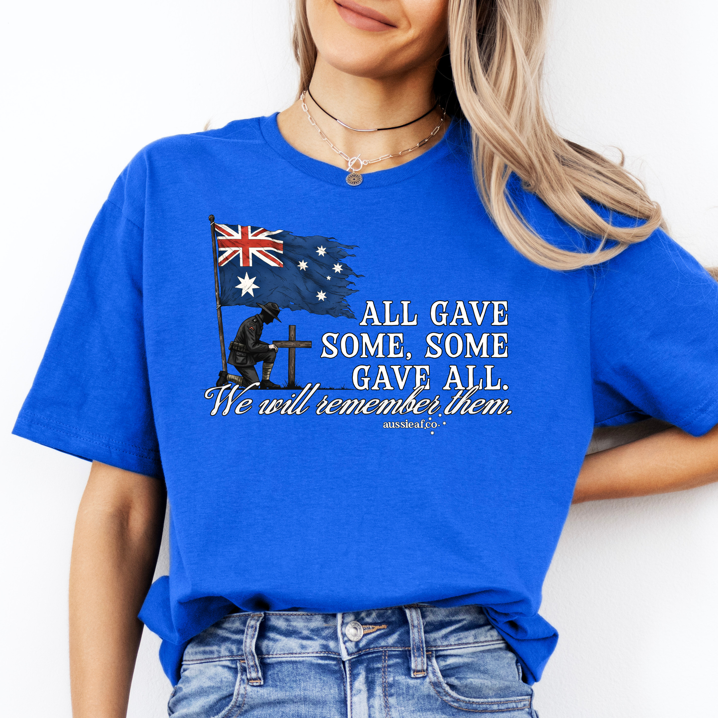We Will Remember Them Tattered Australian Flag Unisex FRONT Print Shirt