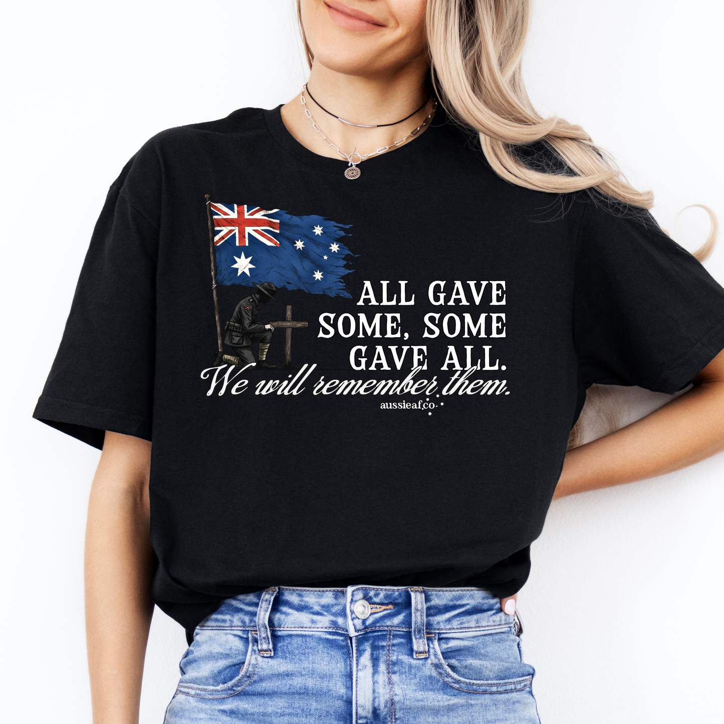 We Will Remember Them Tattered Australian Flag Unisex FRONT Print Shirt