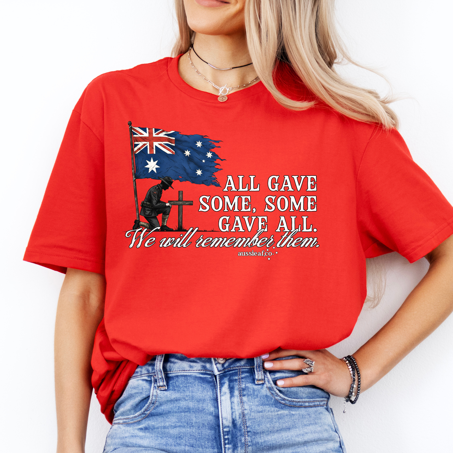 We Will Remember Them Tattered Australian Flag Unisex FRONT Print Shirt