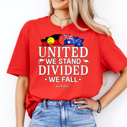 United We Stand, Divided We Fall Aboriginal/Australian Flags Unisex FRONT Print Shirt