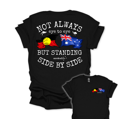 Standing Side by Side Aboriginal/Australian Flags Unisex Back & Front Print Shirt
