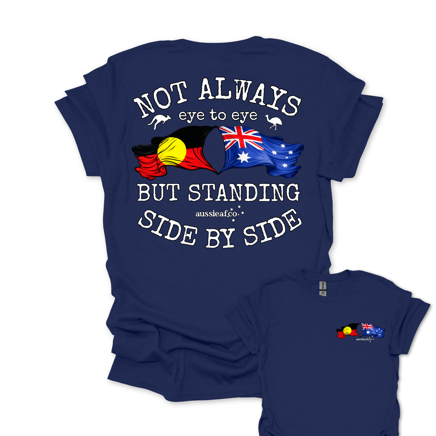 Standing Side by Side Aboriginal/Australian Flags Unisex Back & Front Print Shirt