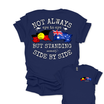 Standing Side by Side Aboriginal/Australian Flags Unisex Back & Front Print Shirt