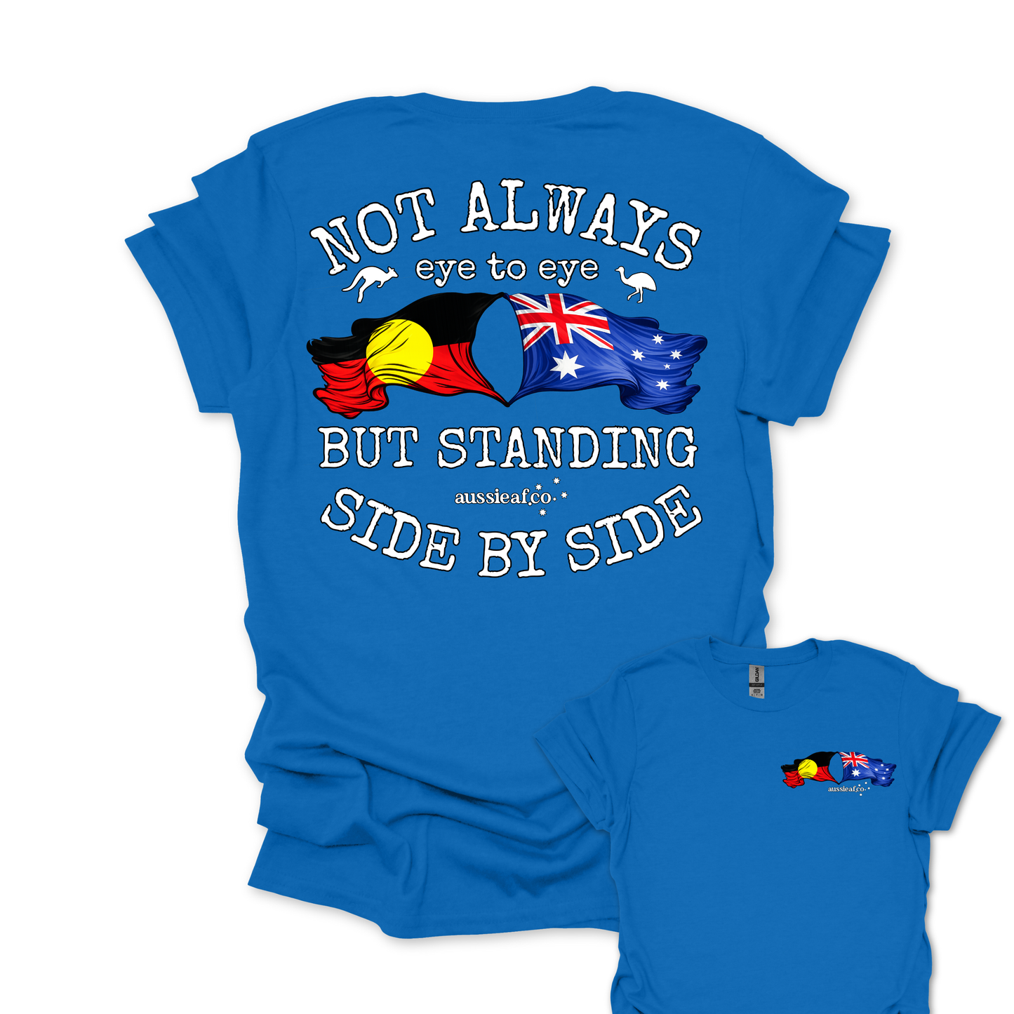 Standing Side by Side Aboriginal/Australian Flags Unisex Back & Front Print Shirt