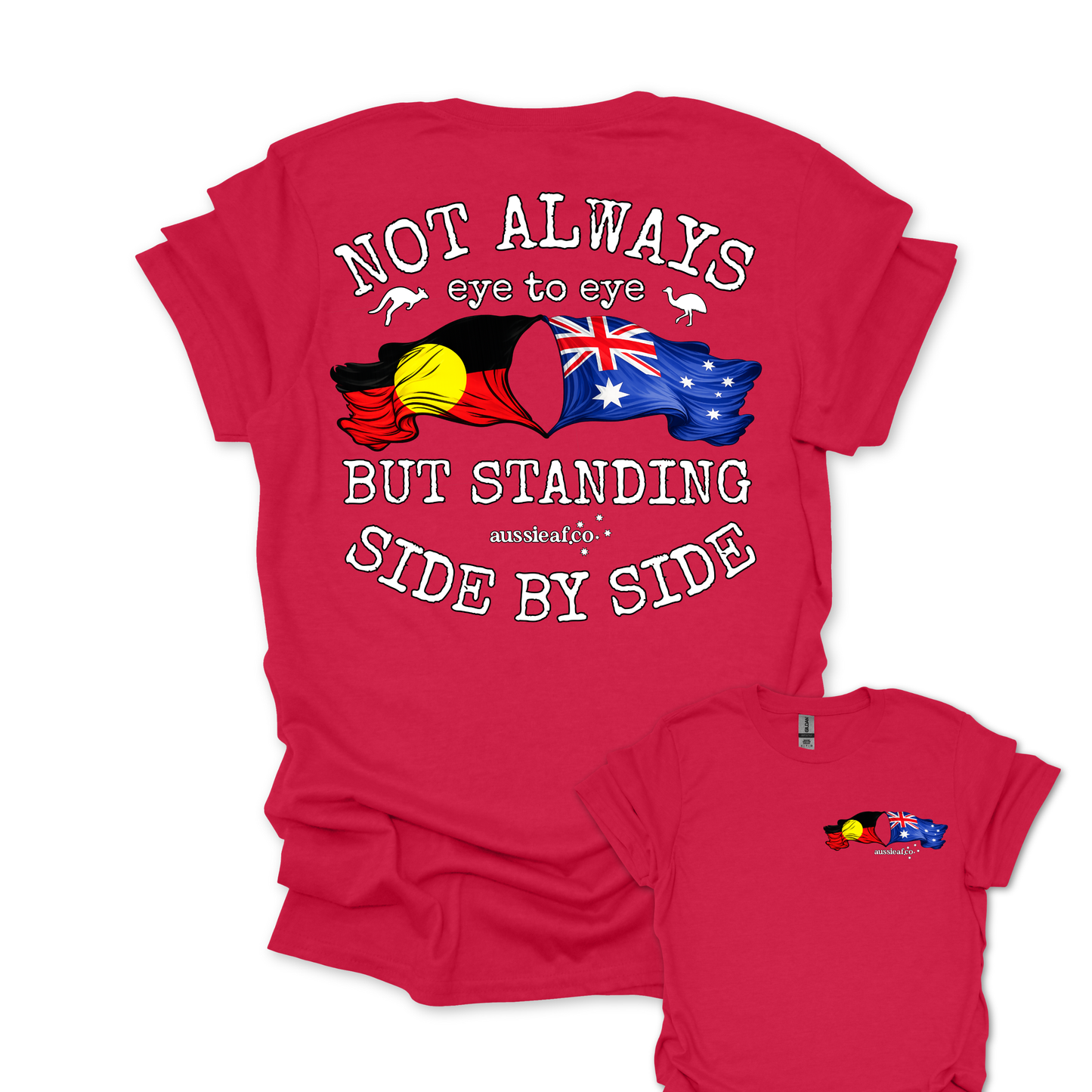 Standing Side by Side Aboriginal/Australian Flags Unisex Back & Front Print Shirt