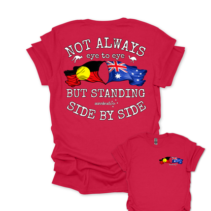 Standing Side by Side Aboriginal/Australian Flags Unisex Back & Front Print Shirt