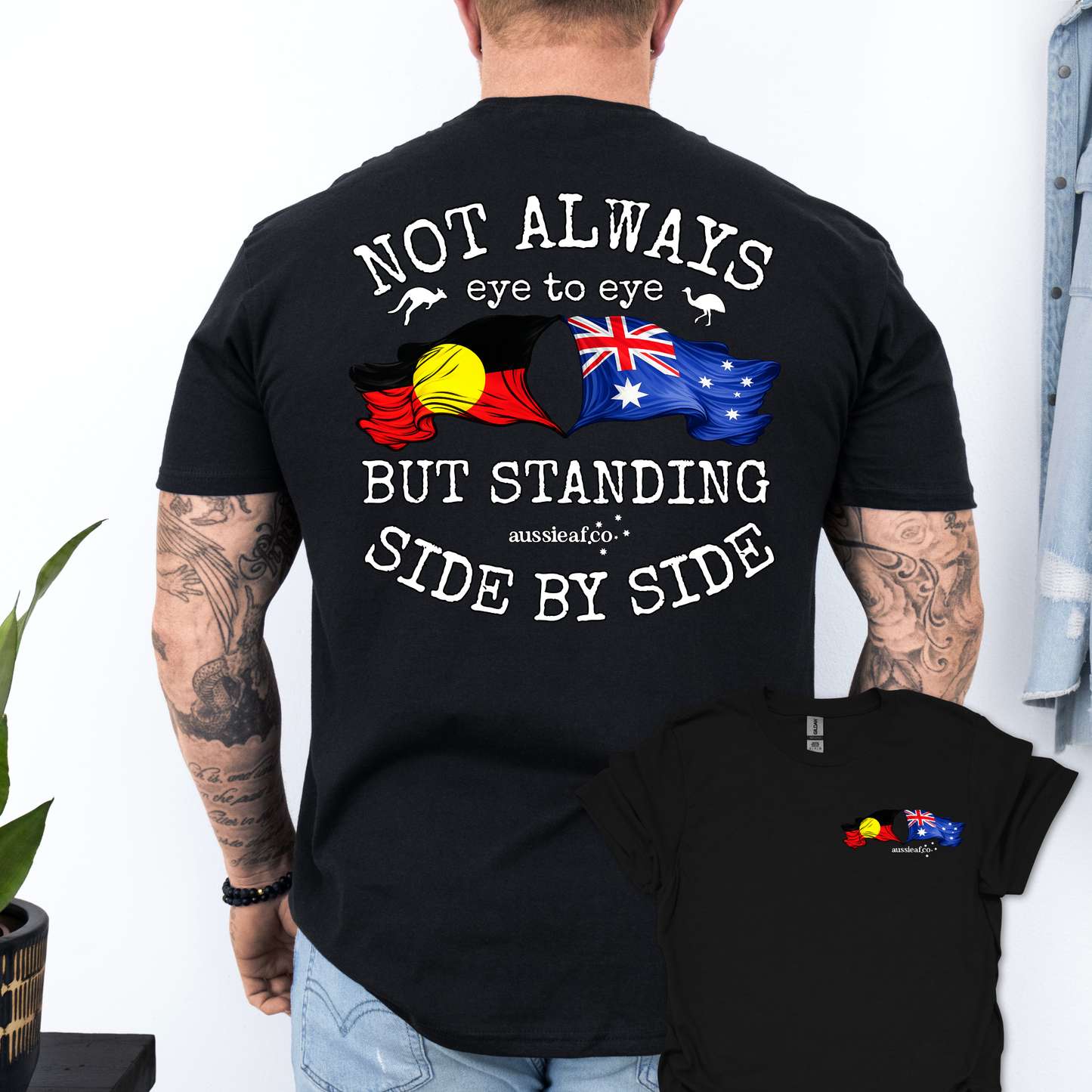 Standing Side by Side Aboriginal/Australian Flags Unisex Back & Front Print Shirt