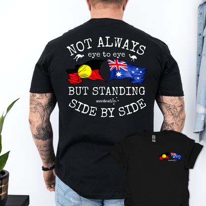 Standing Side by Side Aboriginal/Australian Flags Unisex Back & Front Print Shirt