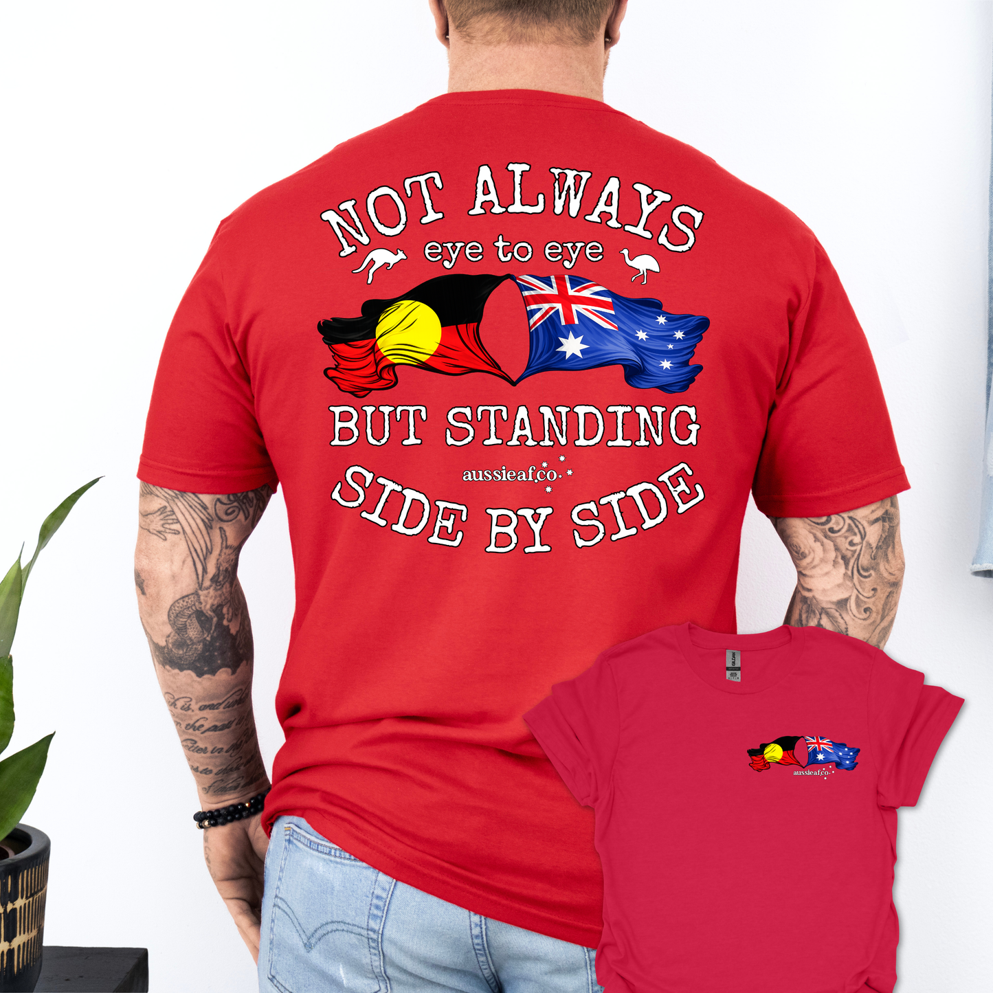 Standing Side by Side Aboriginal/Australian Flags Unisex Back & Front Print Shirt