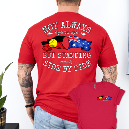 Standing Side by Side Aboriginal/Australian Flags Unisex Back & Front Print Shirt