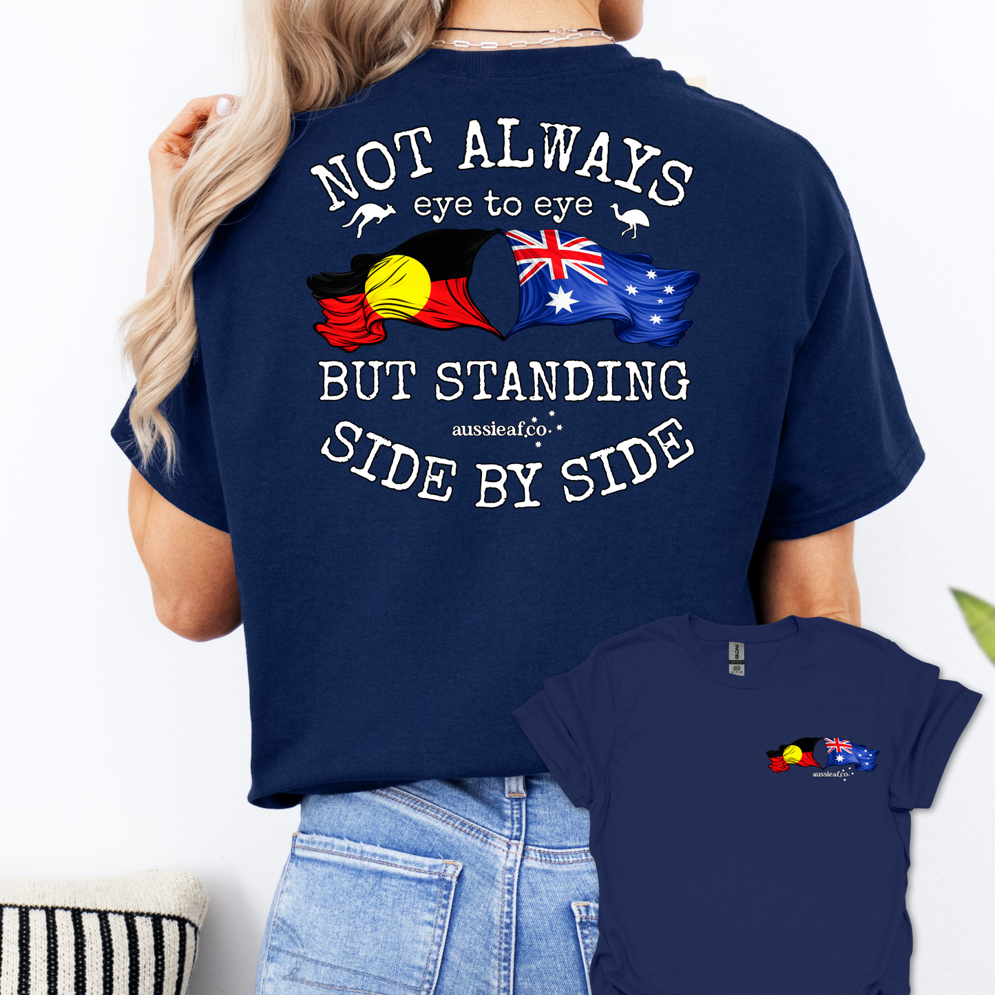 Standing Side by Side Aboriginal/Australian Flags Unisex Back & Front Print Shirt