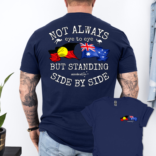 Standing Side by Side Aboriginal/Australian Flags Unisex Back & Front Print Shirt