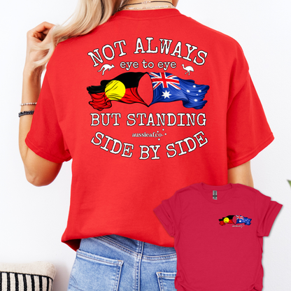 Standing Side by Side Aboriginal/Australian Flags Unisex Back & Front Print Shirt