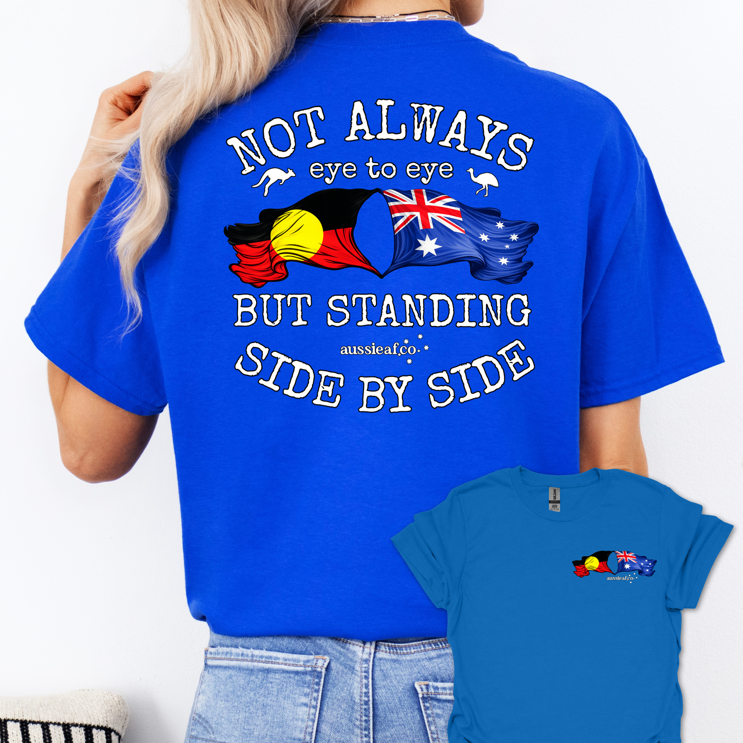Standing Side by Side Aboriginal/Australian Flags Unisex Back & Front Print Shirt