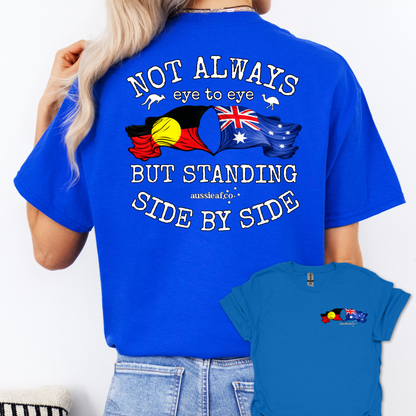 Standing Side by Side Aboriginal/Australian Flags Unisex Back & Front Print Shirt