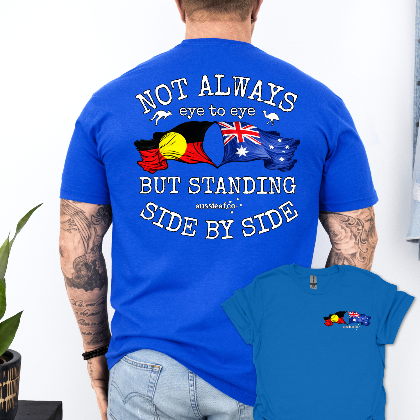 Standing Side by Side Aboriginal/Australian Flags Unisex Back & Front Print Shirt