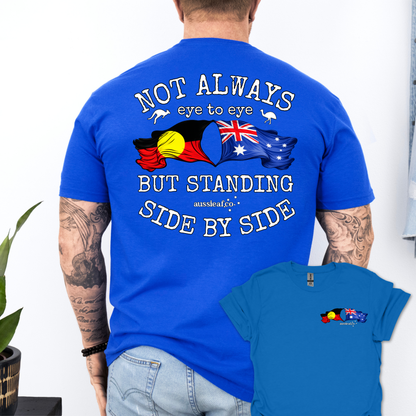 Standing Side by Side Aboriginal/Australian Flags Unisex Back & Front Print Shirt