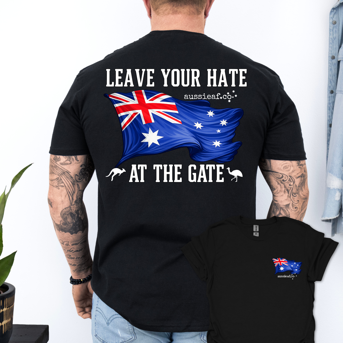 Leave Your Hate at the Gate Australian Flag Unisex Back & Front Print Shirt