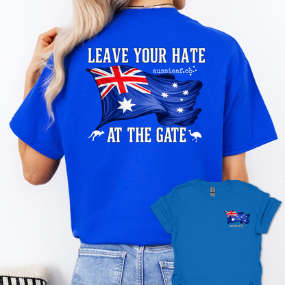 Leave Your Hate at the Gate Australian Flag Unisex Back & Front Print Shirt