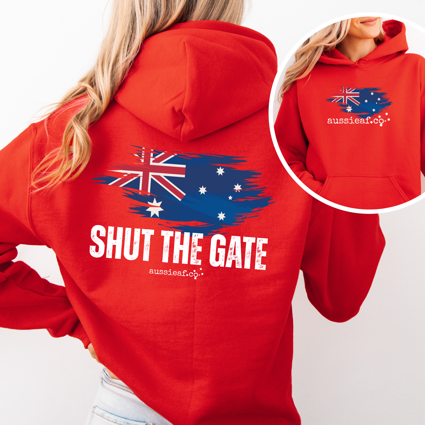 Shut the Gate... Australian Flag Front & Back Print Unisex Heavy Blend Hoodie