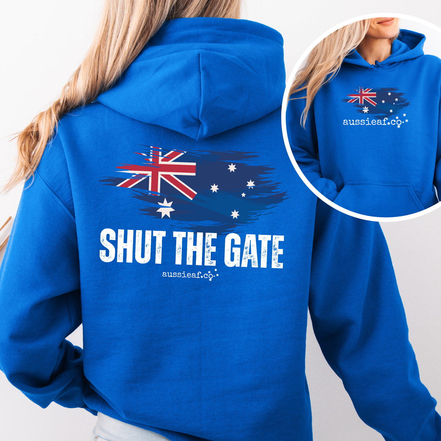 Shut the Gate... Australian Flag Front & Back Print Unisex Heavy Blend Hoodie