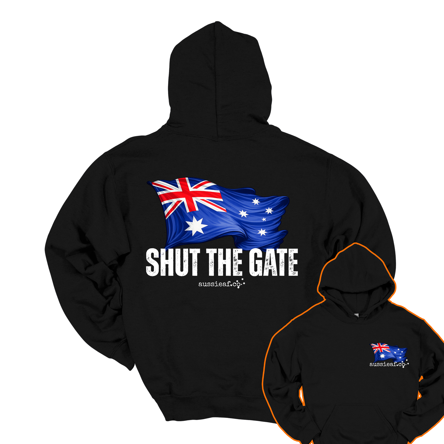 Shut the Gate V2... Australian Flag Front & Back Print Unisex Heavy Blend Hoodie