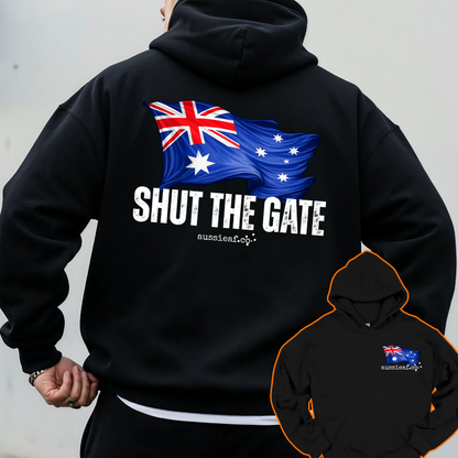 Shut the Gate V2... Australian Flag Front & Back Print Unisex Heavy Blend Hoodie