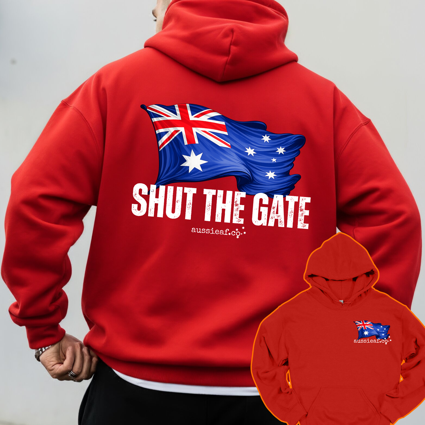 Shut the Gate V2... Australian Flag Front & Back Print Unisex Heavy Blend Hoodie