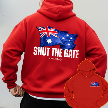 Shut the Gate V2... Australian Flag Front & Back Print Unisex Heavy Blend Hoodie