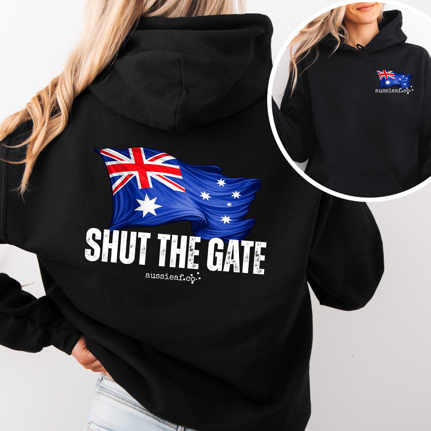 Shut the Gate V2... Australian Flag Front & Back Print Unisex Heavy Blend Hoodie