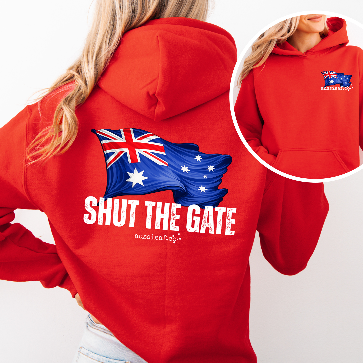 Shut the Gate V2... Australian Flag Front & Back Print Unisex Heavy Blend Hoodie