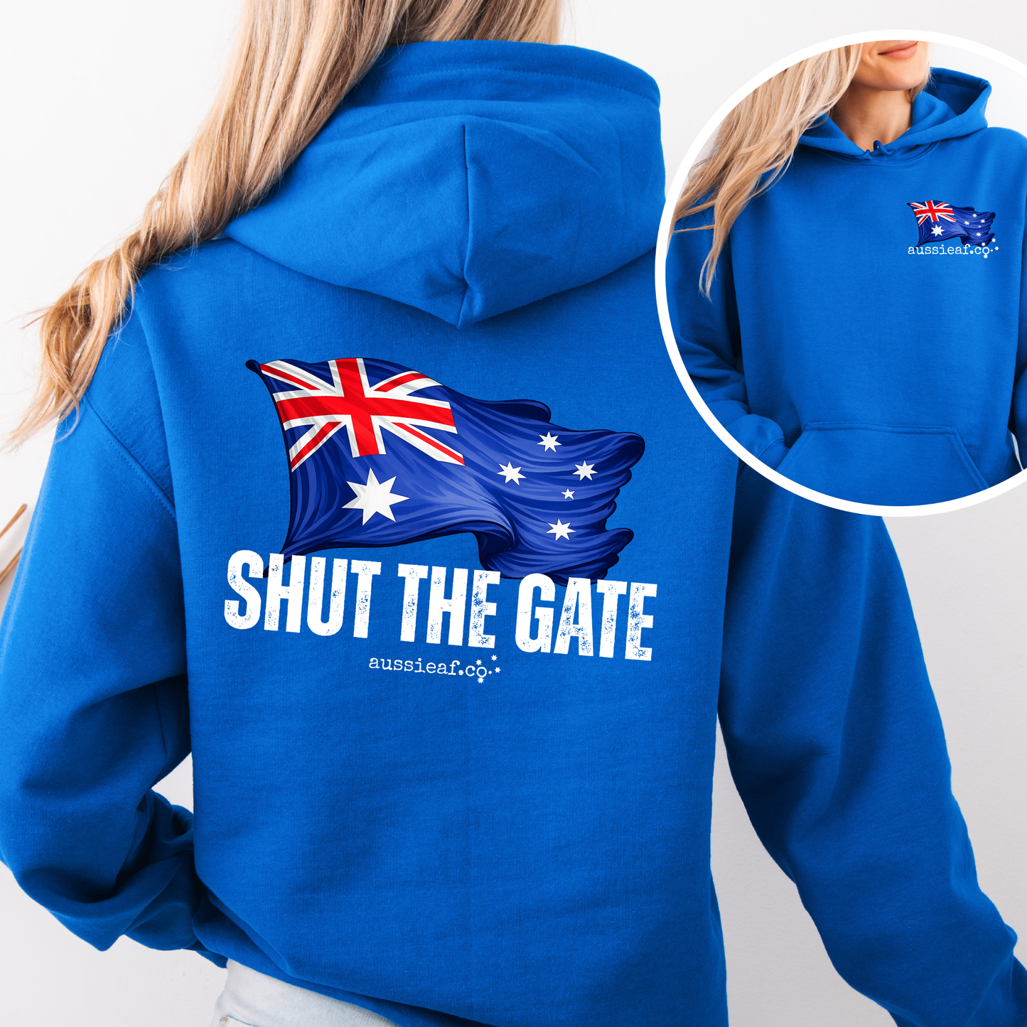 Shut the Gate V2... Australian Flag Front & Back Print Unisex Heavy Blend Hoodie