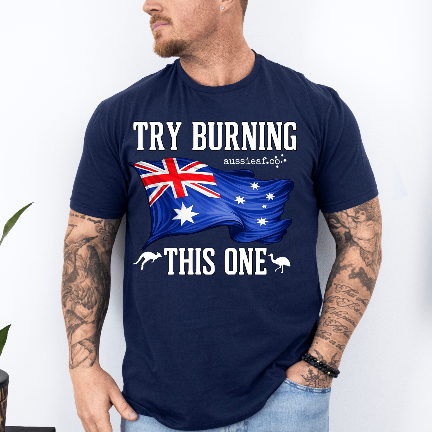 Try Burning This One - Australian Flag Unisex FRONT Print Shirt