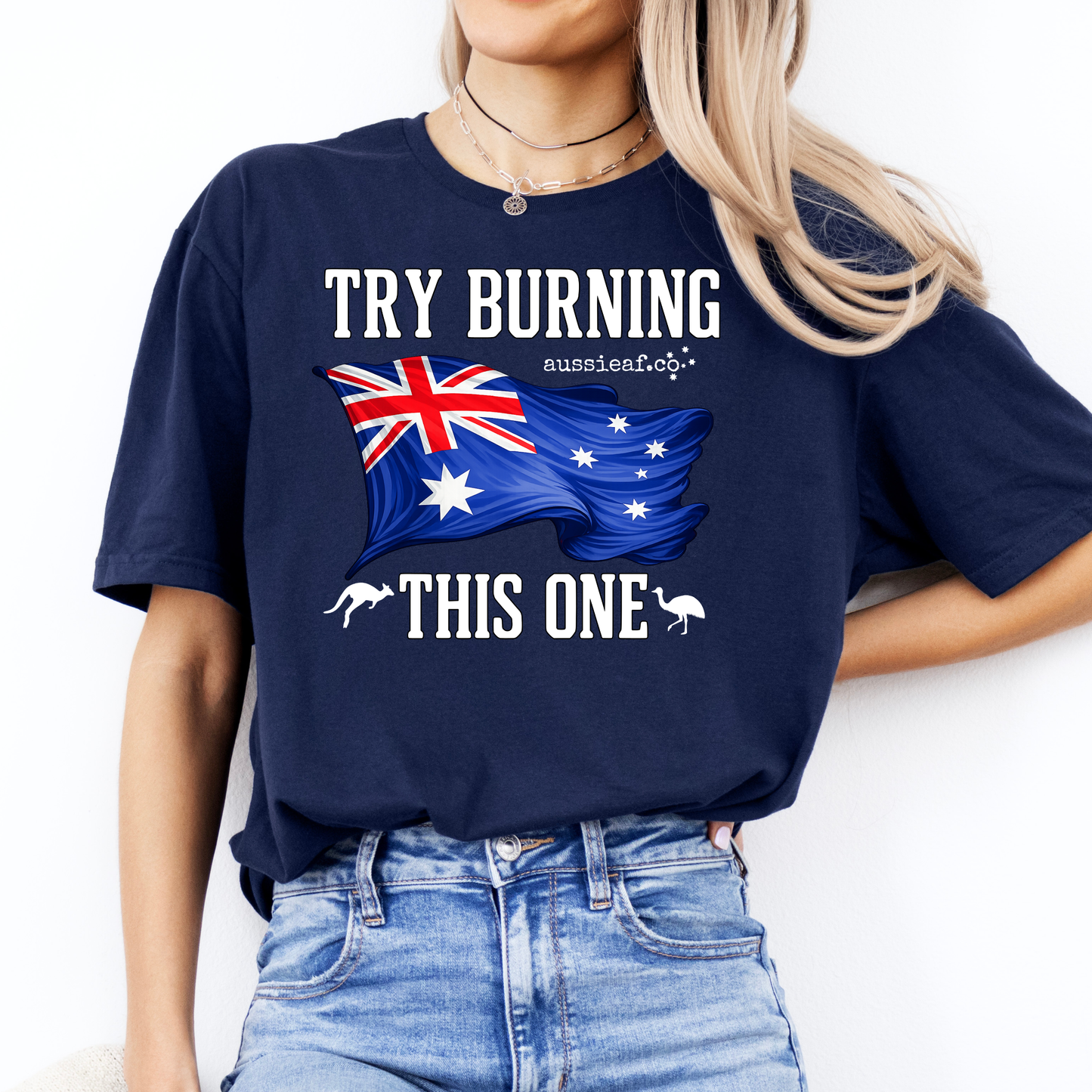 Try Burning This One - Australian Flag Unisex FRONT Print Shirt