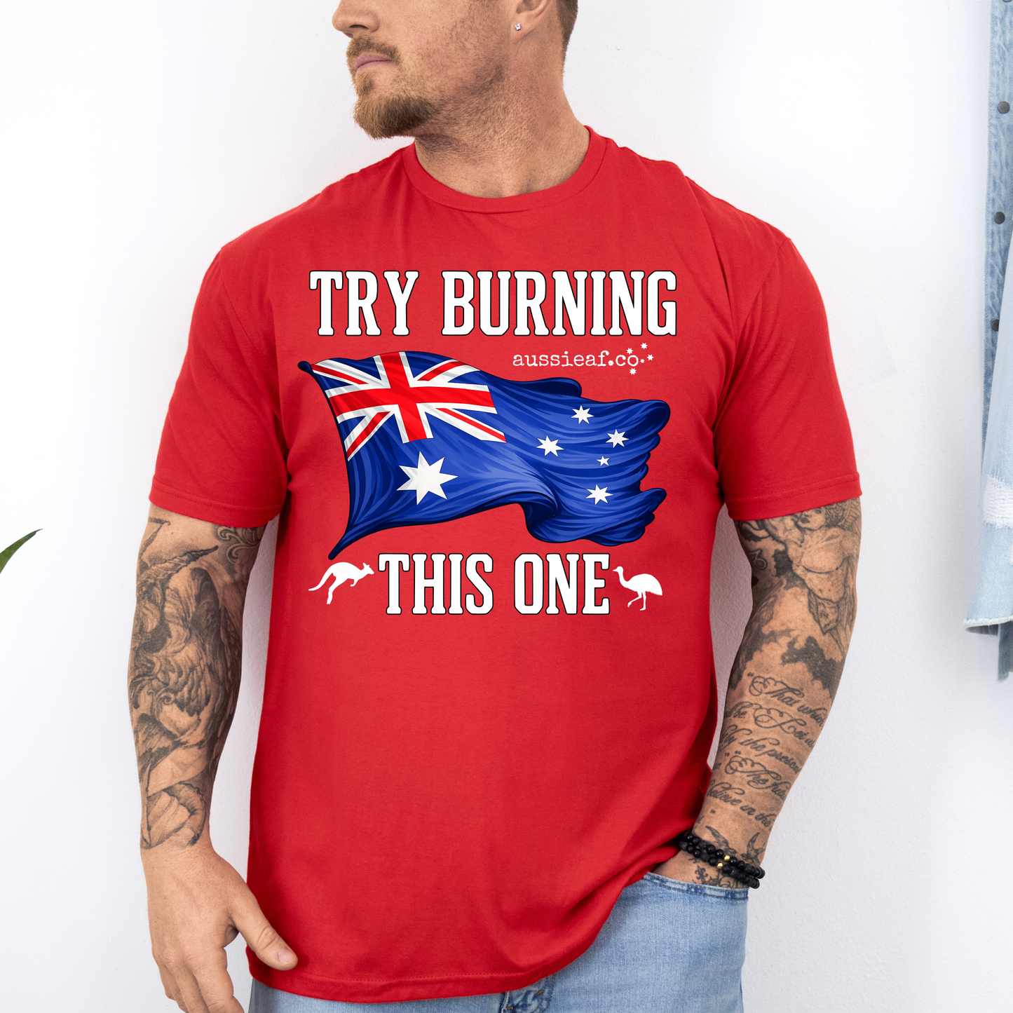 Try Burning This One - Australian Flag Unisex FRONT Print Shirt