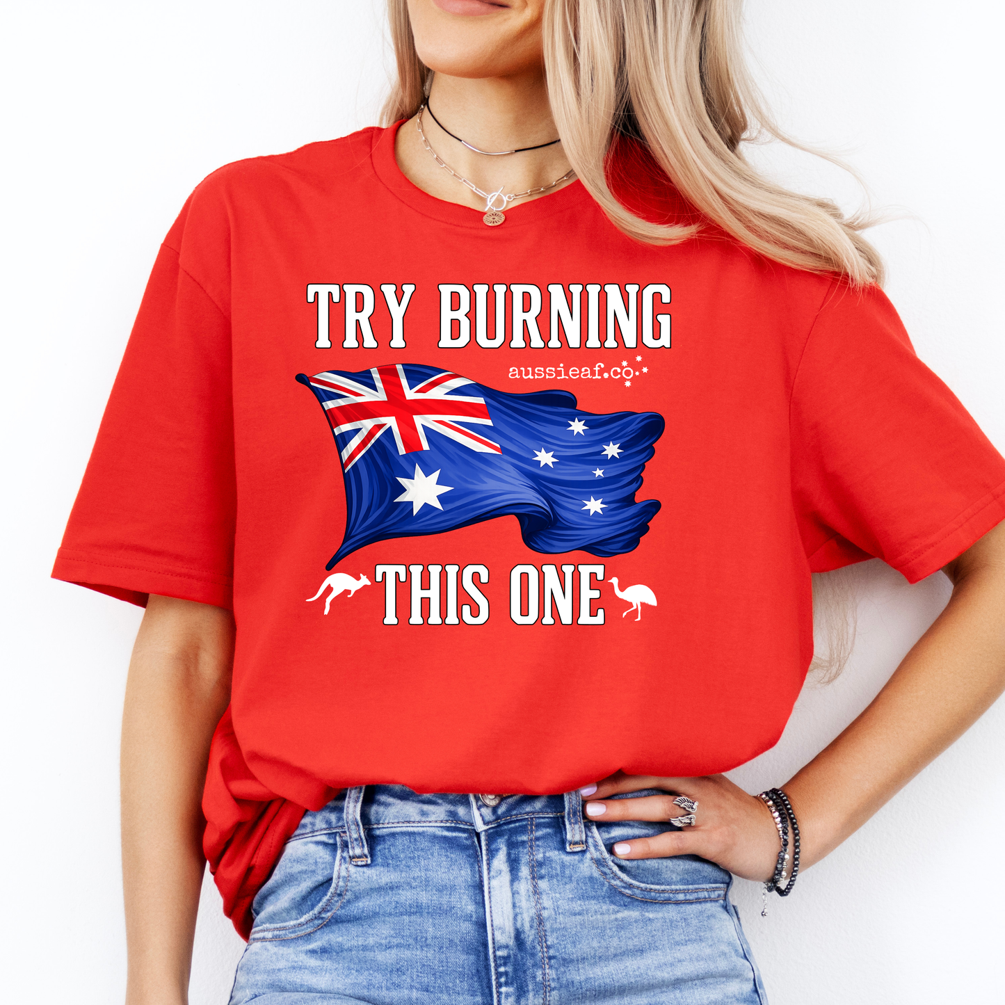 Try Burning This One - Australian Flag Unisex FRONT Print Shirt