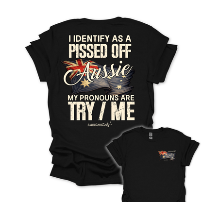 My Pronouns Are Try / Me -  Aussie Flag shirt Unisex Back & Front Print Shirt