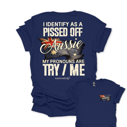My Pronouns Are Try / Me -  Aussie Flag shirt Unisex Back & Front Print Shirt