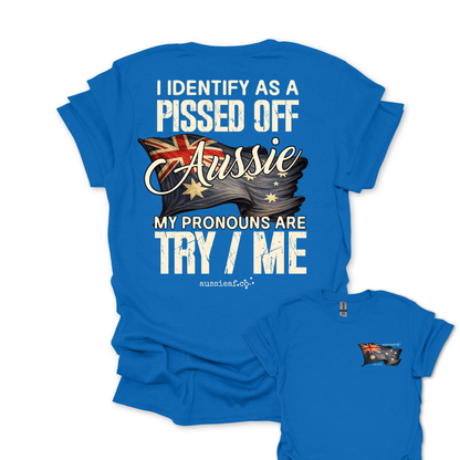 My Pronouns Are Try / Me -  Aussie Flag shirt Unisex Back & Front Print Shirt