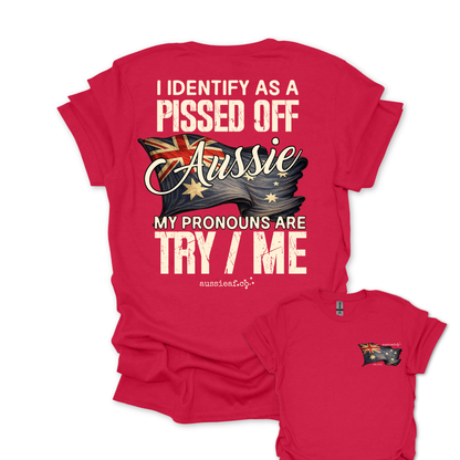 My Pronouns Are Try / Me -  Aussie Flag shirt Unisex Back & Front Print Shirt