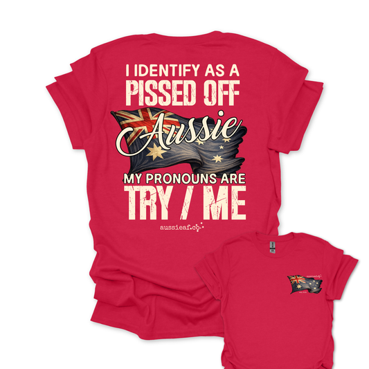 My Pronouns Are Try / Me -  Aussie Flag shirt Unisex Back & Front Print Shirt