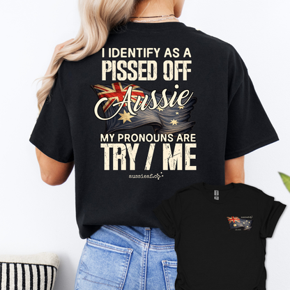 My Pronouns Are Try / Me -  Aussie Flag shirt Unisex Back & Front Print Shirt