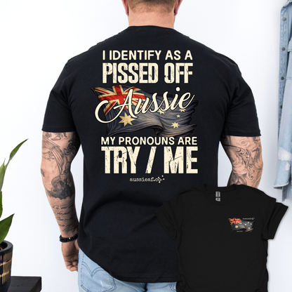 My Pronouns Are Try / Me -  Aussie Flag shirt Unisex Back & Front Print Shirt