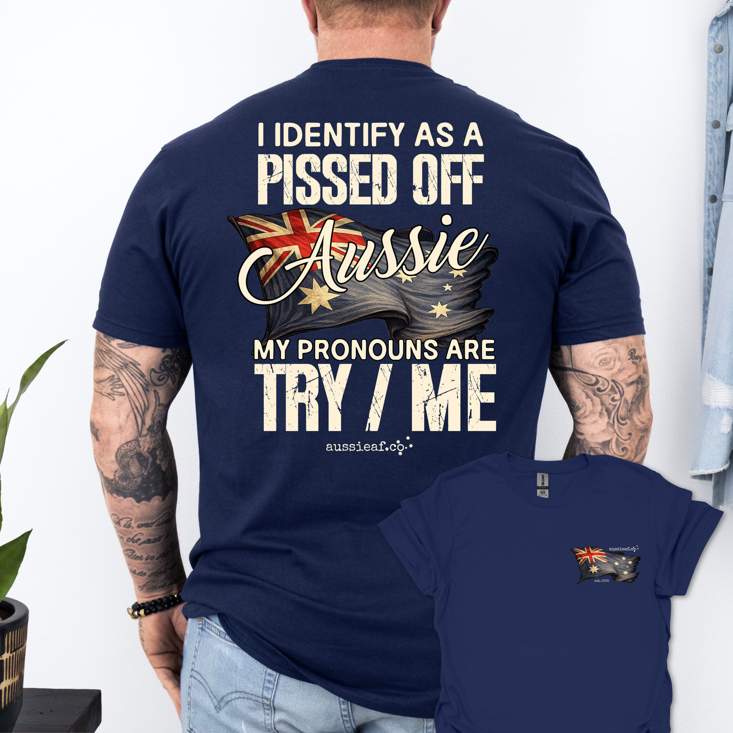 My Pronouns Are Try / Me -  Aussie Flag shirt Unisex Back & Front Print Shirt