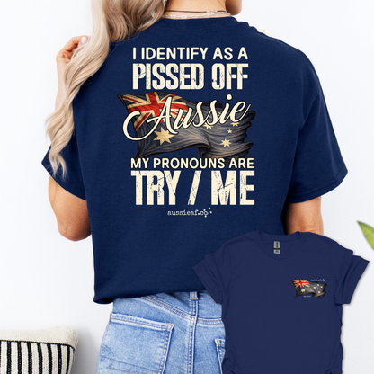 My Pronouns Are Try / Me -  Aussie Flag shirt Unisex Back & Front Print Shirt