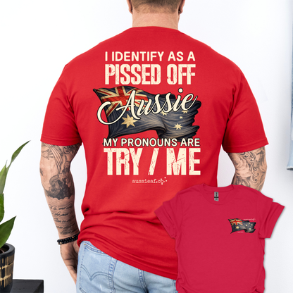 My Pronouns Are Try / Me -  Aussie Flag shirt Unisex Back & Front Print Shirt