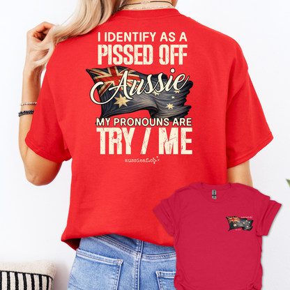 My Pronouns Are Try / Me -  Aussie Flag shirt Unisex Back & Front Print Shirt