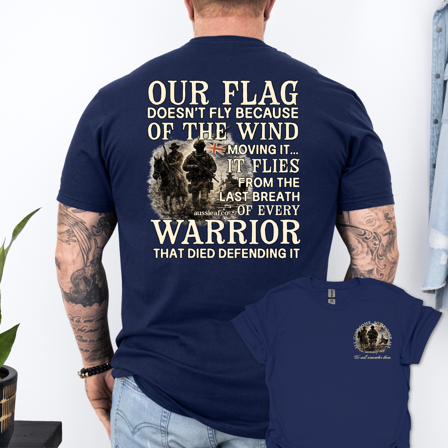 Our Flag Doesn't Fly - Warrior Edition -  Aussie Flag shirt Unisex Back & Front Print Shirt