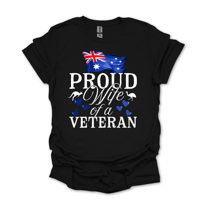 Proud Wife of a Veteran - Australia Flag Unisex FRONT Print Shirt