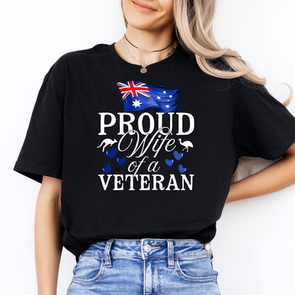 Proud Wife of a Veteran - Australia Flag Unisex FRONT Print Shirt